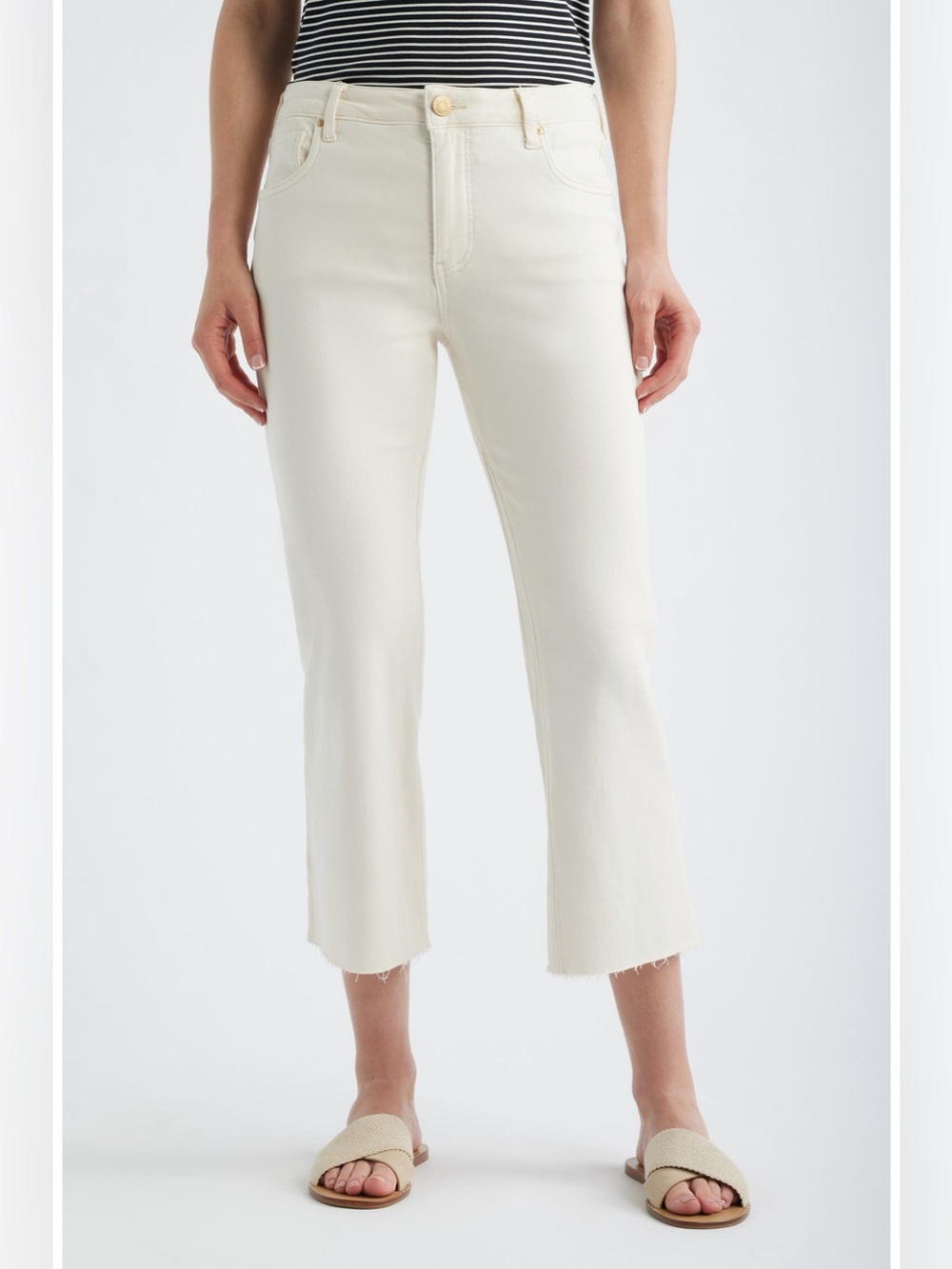 KUT from the Kloth Kelsey Fab Ab High Rise Ankle Flare Jeans Ecru 8P